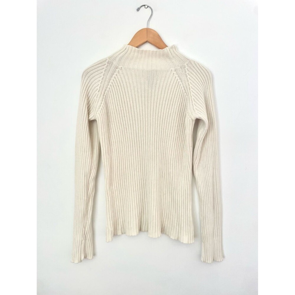 Vintage 90s/ 2000s Beige Mock Neck Ribbed Sweater 100% Cotton Women's Size M